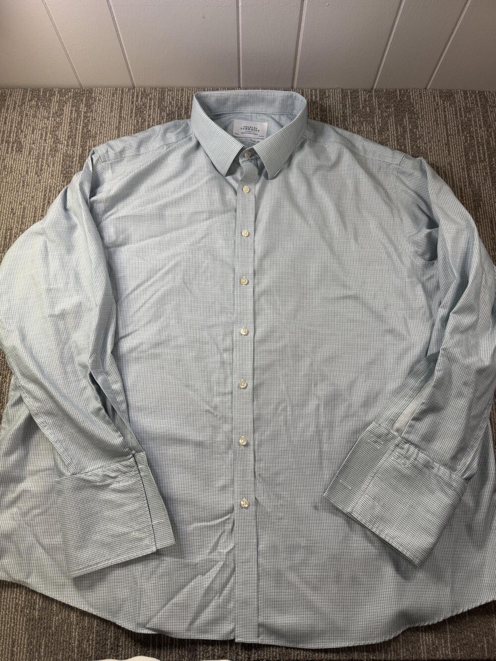 Charles Tyrwhitt Dress Shirt Mens 20 36/37 Blue Check Classic Fit Non Iron LS